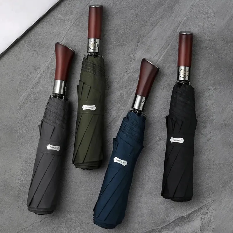 Automatische Paraplu met Houten Handgreep 121cm Stormbestendig Windproof Regenscherm voor Dames en Heren | Sansoti