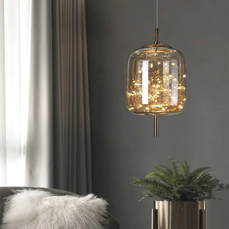 Glazen Hanglamp Sterrenmotief Grijs Amber Verstelbaar Licht Scandinavisch Design Eetkamer Woonkamer Sfeerverlichting | Sansoti