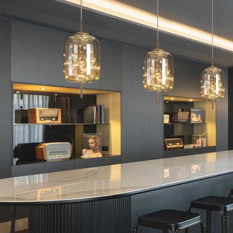 Glazen Hanglamp Sterrenmotief Grijs Amber Verstelbaar Licht Scandinavisch Design Eetkamer Woonkamer Sfeerverlichting | Sansoti
