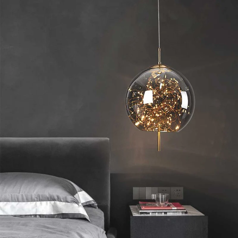 Glazen Hanglamp Sterrenmotief Grijs Amber Verstelbaar Licht Scandinavisch Design Eetkamer Woonkamer Sfeerverlichting | Sansoti