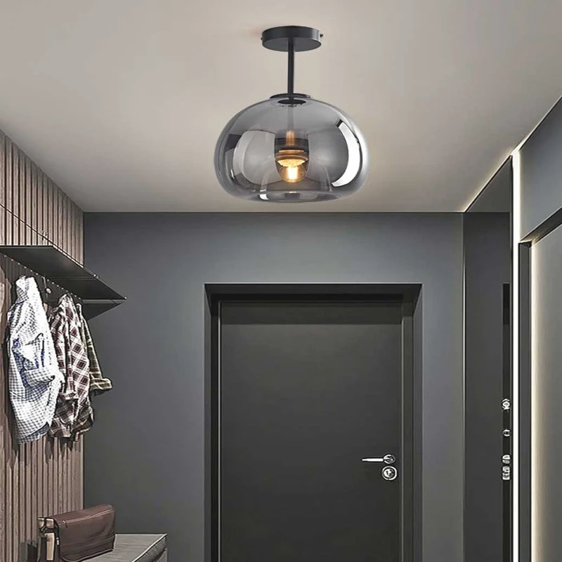 Plafondlamp Semi-Flush Glazen Bol Metalen Armatuur LED Dimbaar Woonkamer Hal Entree Warm Licht Modern | Sansoti