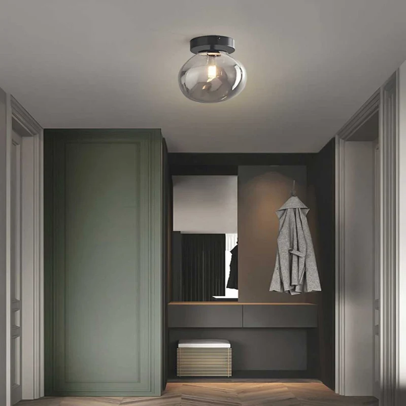 Plafondlamp Semi-Flush Glazen Bol Metalen Armatuur LED Dimbaar Woonkamer Hal Entree Warm Licht Modern | Sansoti