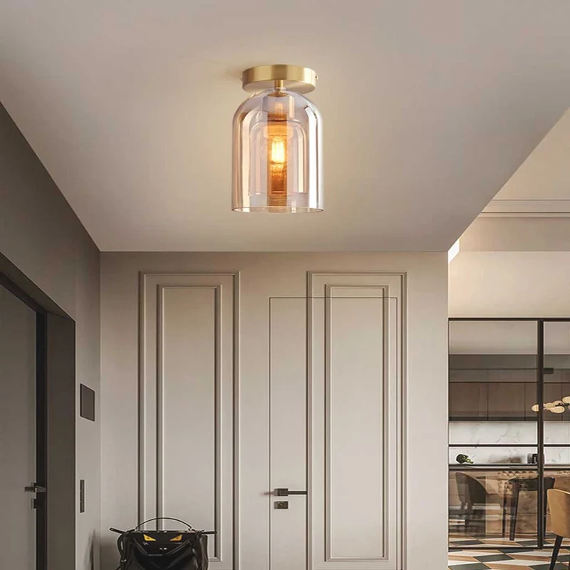 Plafondlamp Semi-Flush Glazen Bol Metalen Armatuur LED Dimbaar Woonkamer Hal Entree Warm Licht Modern | Sansoti