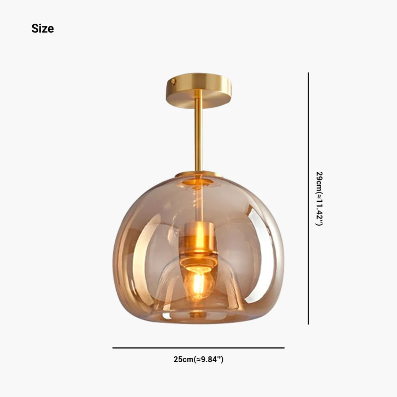 Plafondlamp Semi-Flush Glazen Bol Metalen Armatuur LED Dimbaar Woonkamer Hal Entree Warm Licht Modern | Sansoti