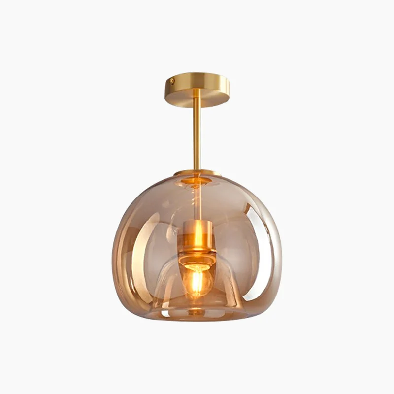 Plafondlamp Semi-Flush Glazen Bol Metalen Armatuur LED Dimbaar Woonkamer Hal Entree Warm Licht Modern | Sansoti