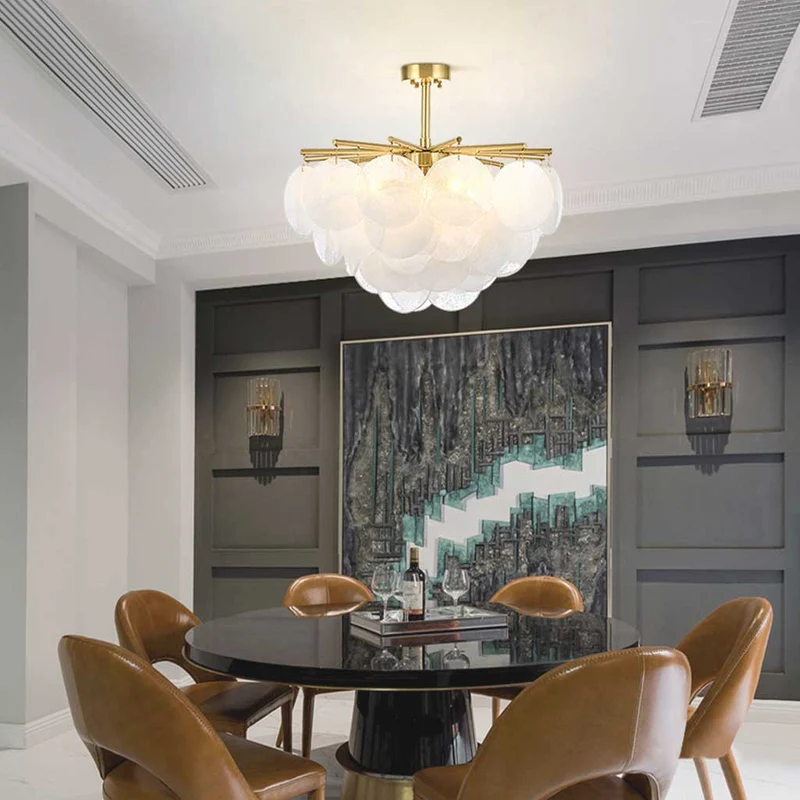 Glazen Kroonluchter Wit Goud Ronde Schijven Woonkamer Eetkamer Slaapkamer LED Verlichting Modern Design | Sansoti