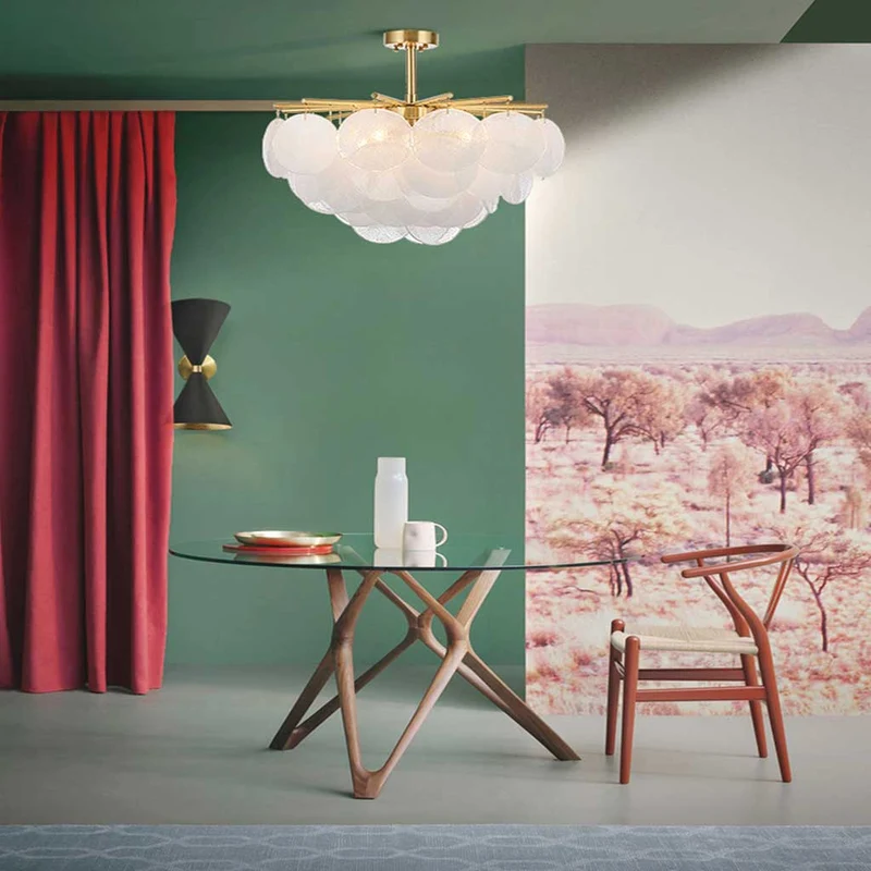 Glazen Kroonluchter Wit Goud Ronde Schijven Woonkamer Eetkamer Slaapkamer LED Verlichting Modern Design | Sansoti