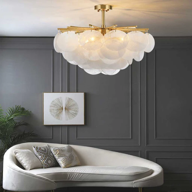 Glazen Kroonluchter Wit Goud Ronde Schijven Woonkamer Eetkamer Slaapkamer LED Verlichting Modern Design | Sansoti