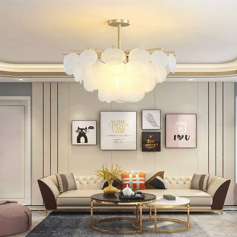 Glazen Kroonluchter Wit Goud Ronde Schijven Woonkamer Eetkamer Slaapkamer LED Verlichting Modern Design | Sansoti