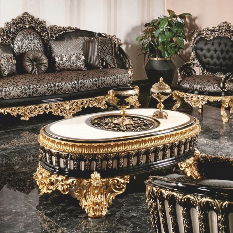 Casa Padrino Luxus Barock Couchtisch Schwarz / Weiß / Gold 145 cm - Ovaler Barockstil Wohnzimmertisch - Barockstil Wohnzimmer Möbel