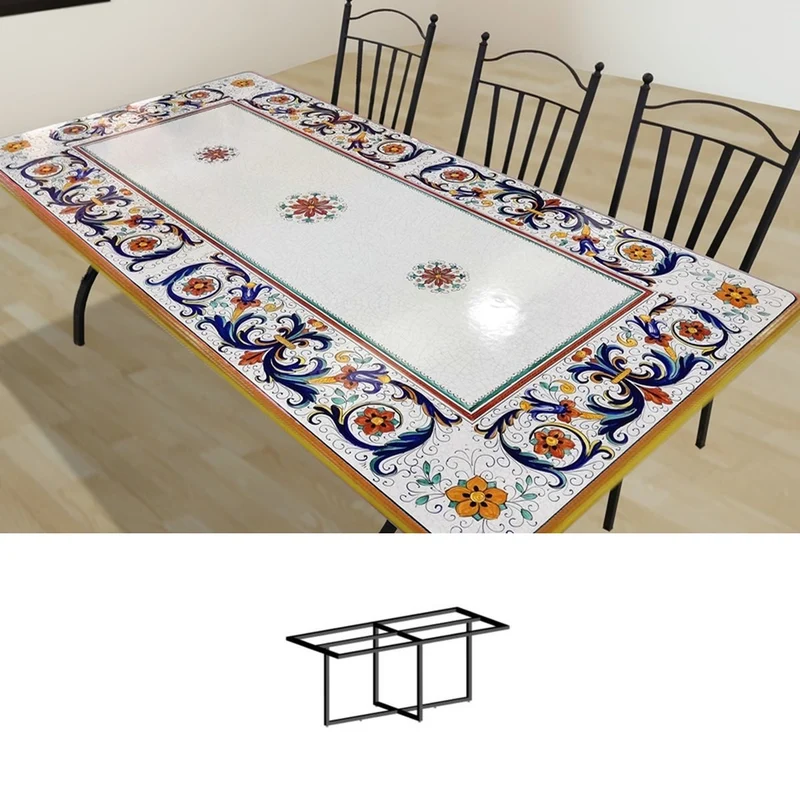 Casa Padrino Luxus Jugendstil Gartentisch Ornamentrahmen 200 × 100 cm - Rechteckiger Esstisch aus handbemaltem Lavastein - Gastronomie Möbel - Made in Italy
