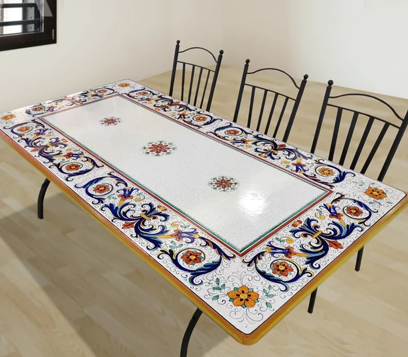 Casa Padrino Luxus Jugendstil Gartentisch Ornamentrahmen 200 × 100 cm - Rechteckiger Esstisch aus handbemaltem Lavastein - Gastronomie Möbel - Made in Italy