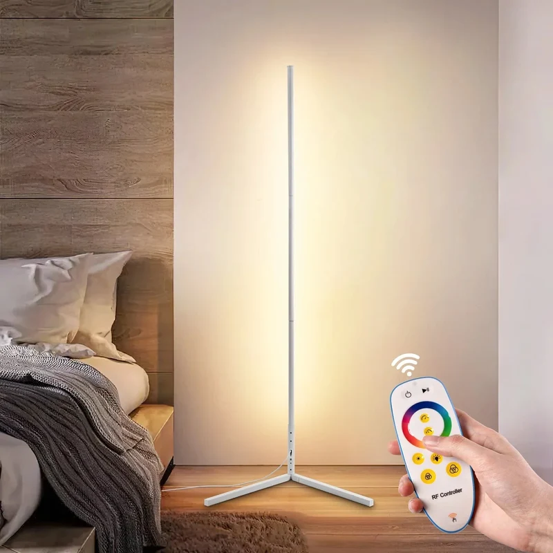 Staande Lamp LED Dimbaar 3 Lichtkleuren Afstandsbediening 142cm Aluminium Hoeklamp Woonkamer Slaapkamer 3000K 4000K 6000K Sfeerverlichting Zwart Wit | Sansoti