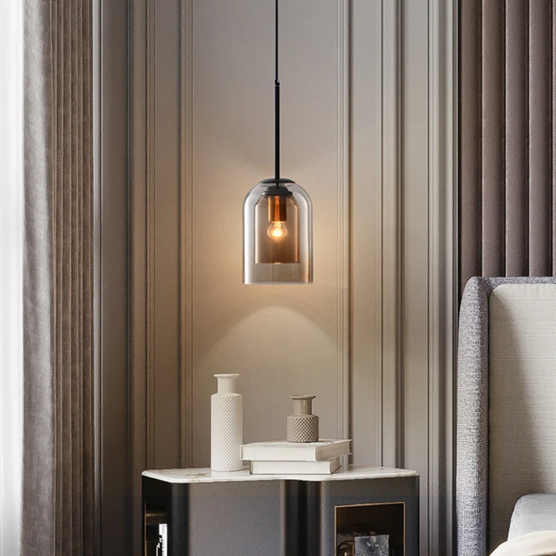 Hanglamp Dubbel Glas Mid-Century IJzer Rookgrijs Roest 15cm Dimbaar E27 Woonkamer Eetkamer | Sansoti