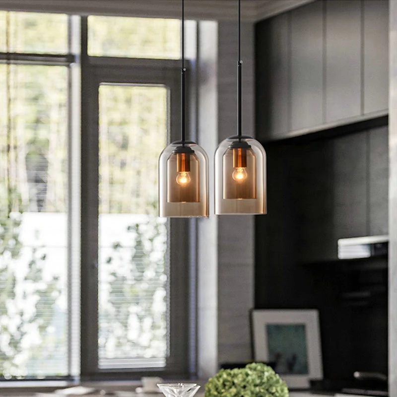 Hanglamp Dubbel Glas Mid-Century IJzer Rookgrijs Roest 15cm Dimbaar E27 Woonkamer Eetkamer | Sansoti