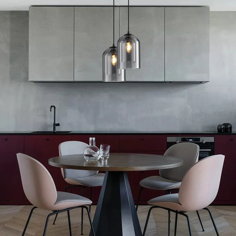 Hanglamp Dubbel Glas Mid-Century IJzer Rookgrijs Roest 15cm Dimbaar E27 Woonkamer Eetkamer | Sansoti