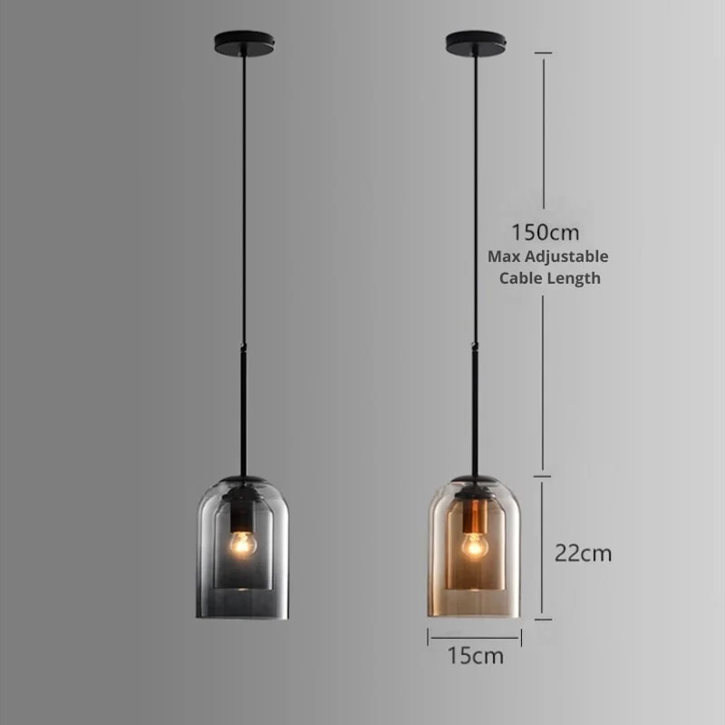 Hanglamp Dubbel Glas Mid-Century IJzer Rookgrijs Roest 15cm Dimbaar E27 Woonkamer Eetkamer | Sansoti