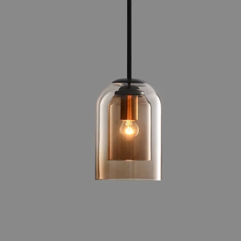Hanglamp Dubbel Glas Mid-Century IJzer Rookgrijs Roest 15cm Dimbaar E27 Woonkamer Eetkamer | Sansoti