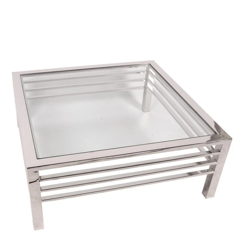Casa Padrino Luxus Couchtisch Silber 100 x 100 x H. 40 cm - Quadratischer Wohnzimmertisch mit Glasplatte