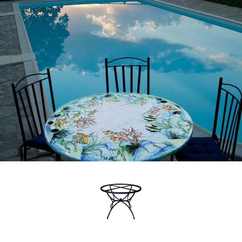 Casa Padrino Luxus Jugendstil Gartentisch Meeresgrund Ø 120 cm - Runder Esstisch aus handbemaltem Lavastein - Gastronomie Möbel - Made in Italy