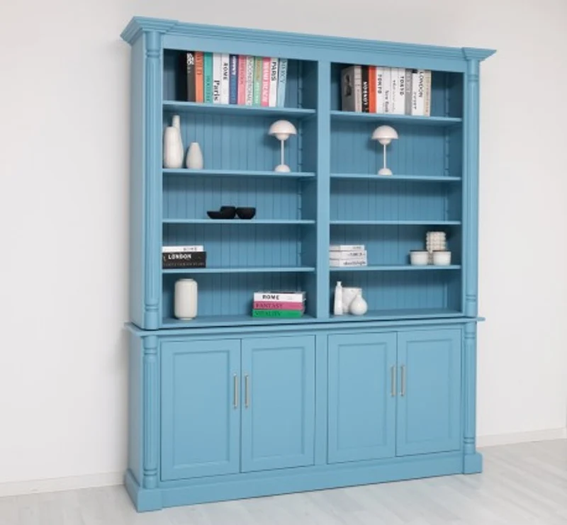 Casa Padrino Bücherregal im Landhausstil Himmelblau mit 4 Türen und Aufsatz, 204 x 42 x 240 cm