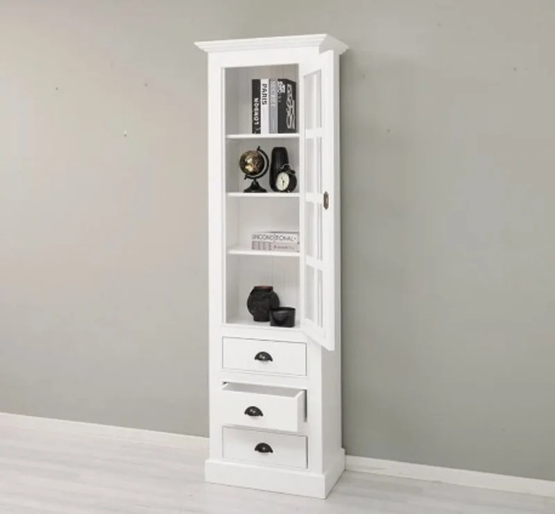Casa Padrino Vitrine im Landhausstil Weiß mit 1 Glastür und 3 Schubladen, 66 x 40 x 210 cm