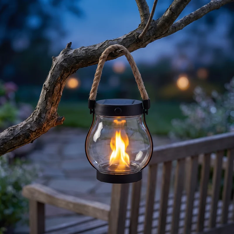 Solar Hanglantaarn Tuin Henneptouw Handvat 12 cm Diameter Zonnepaneel 0,88W Tot 12 Uur Brandtijd Weerbestendig | Sansoti