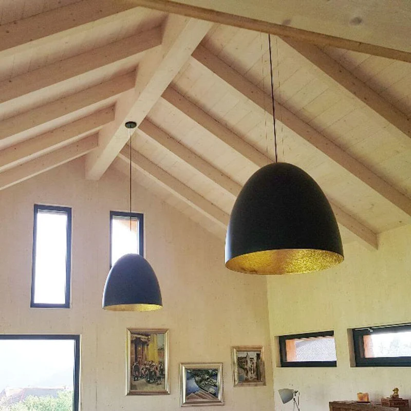 Hängeleuchte Egg XL Ø 75cm Schwarz, Goldfarben
