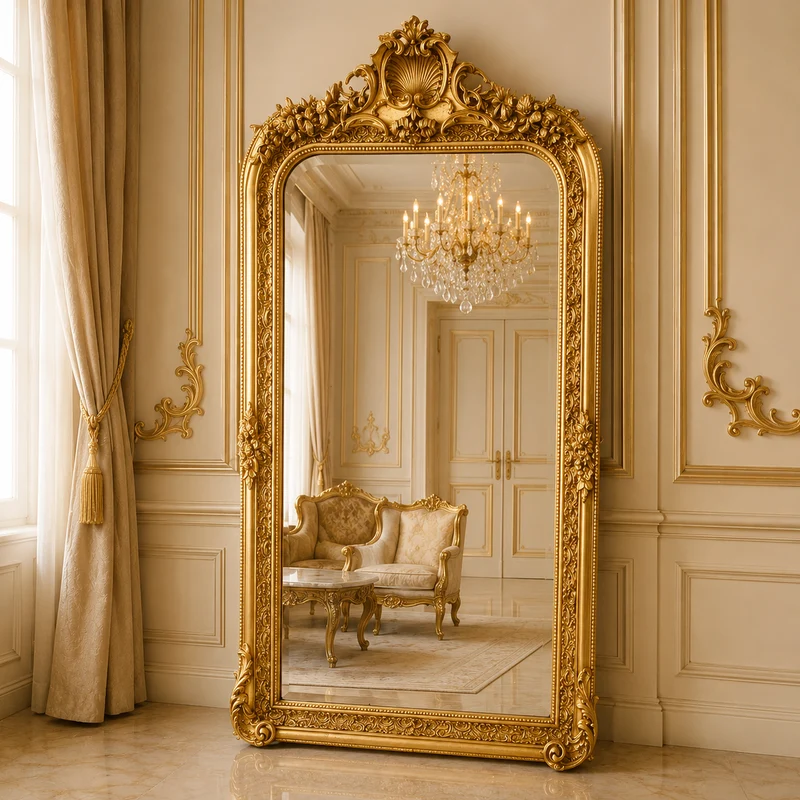 Casa Padrino Barock Spiegel Gold 80 x H. 160 cm - Prunkvoller Wandspiegel im Barockstil - Antik Stil Garderoben Spiegel - Wohnzimmer Spiegel - Barock Möbel