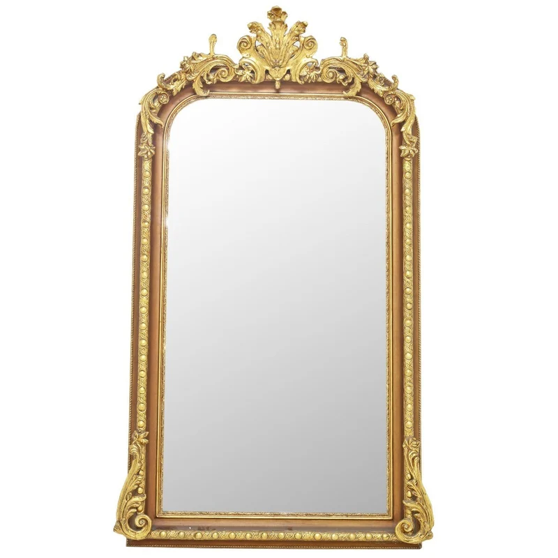 Casa Padrino Barock Spiegel Gold / Braun 125 x H. 225 cm - mit Akanthus Schnitzerei - Prunkvoller Wandspiegel im Barockstil - Antik Stil Garderoben Spiegel - Wohnzimmer Spiegel - Barock Möbel