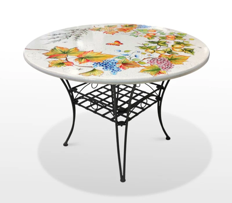 Casa Padrino Luxus Jugendstil Gartentisch Weinlaub Ø 110 cm - Runder Esstisch aus handbemaltem Lavastein - Gastronomie Möbel - Made in Italy