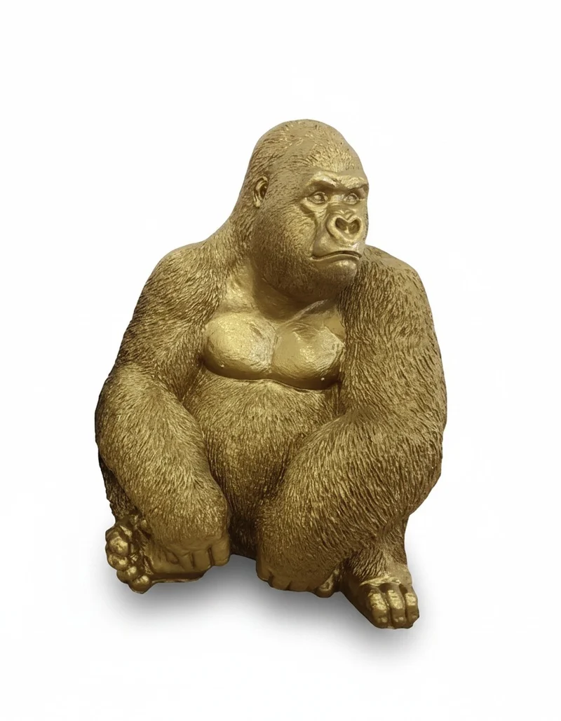 Casa Padrino Luxus Deko Skulptur Affe Sitzend Gorilla Gold H. 75 cm - Deko Skulptur - Deko Figur - Tierfigur - Gartendeko