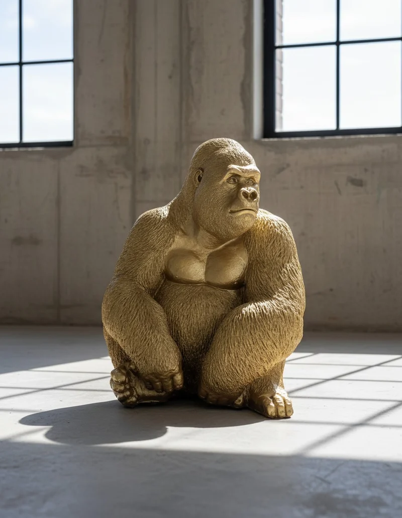 Casa Padrino Luxus Deko Skulptur Affe Sitzend Gorilla Gold H. 75 cm - Deko Skulptur - Deko Figur - Tierfigur - Gartendeko
