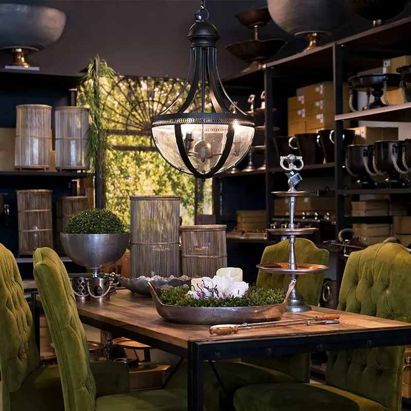 Casa Padrino Hängeleuchte Antik Grau Ø 43 x H. 75 cm - Laterne mit Glasschale