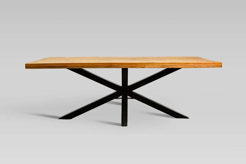 Casa Padrino Massivholz Esstisch Naturfarben / Schwarz 210 x 100 x H. 76 cm - Küchentisch mit Fischgrätplatte und Spider Gestell