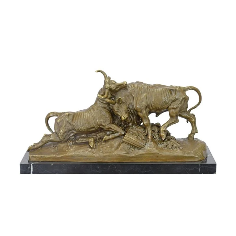 Casa Padrino Bronze Skulptur Kämpfende Stiere Bronzefarben / Schwarz 15,9 x 50,5 x H. 26,3 cm - Bronzefigur mit Marmorsockel - Luxus Deko