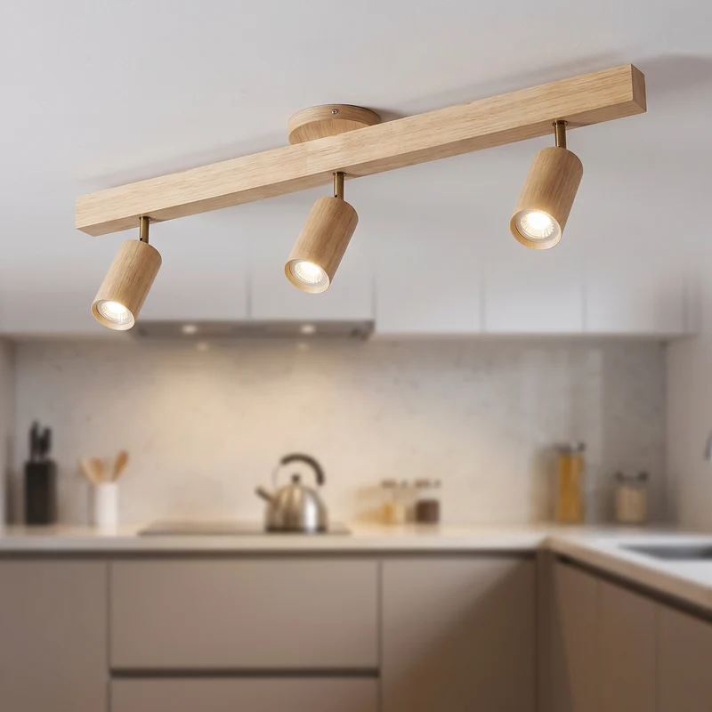 Railspot Keuken 3 Spots Massief Hout Wit Eik Noten Rail 100 cm Individueel Richtbaar Opbouw Plafondmontage Warm Wit | Sansoti