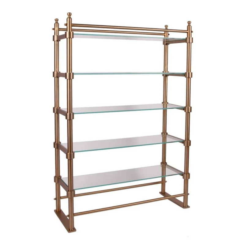 Casa Padrino Luxus Metall Regalschrank mit Glasregalen Gold H. 130 cm - Metall Möbel
