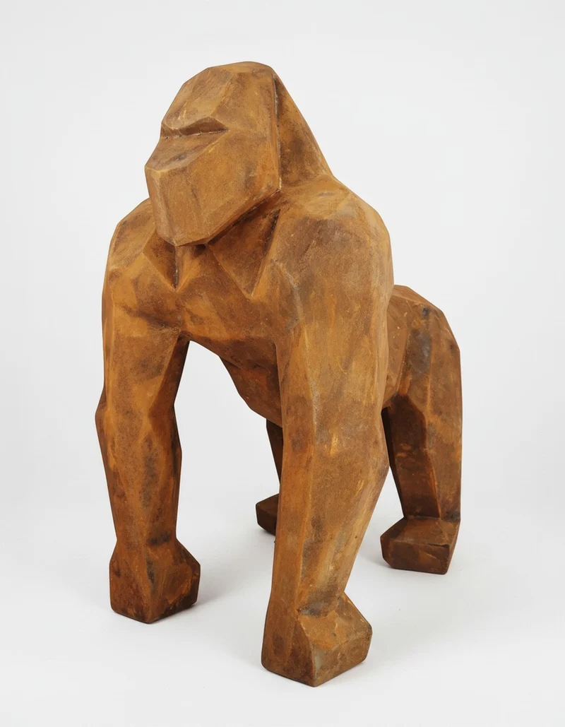 Casa Padrino Luxus Deko Skulptur Affe Corten Facettengorilla H. 128 cm - Riesige Gartenskulptur - Lebensgroße Skulptur - XXL Deko Skulptur - XXL Deko Figur