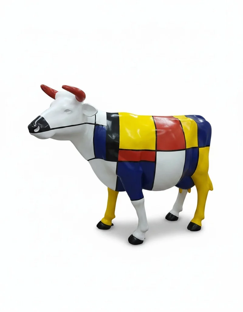 Casa Padrino Luxus Deko Skulptur Kuh Mondrian H. 150 cm - Riesige Gartenskulptur - Lebensgroße Skulptur - XXL Deko Skulptur - XXL Deko Figur
