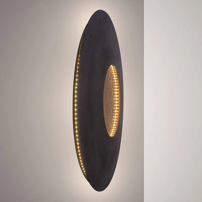 Wandleuchte Luna Rund Gross Eisen Braun-Schwarz-Gold