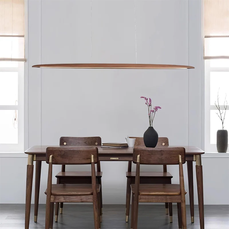 LED hanglamp hout lineair warm wit eettafel woonkamer kantoor minimalistisch Japandi design dimbaar keuken eiland verlichting | Sansoti