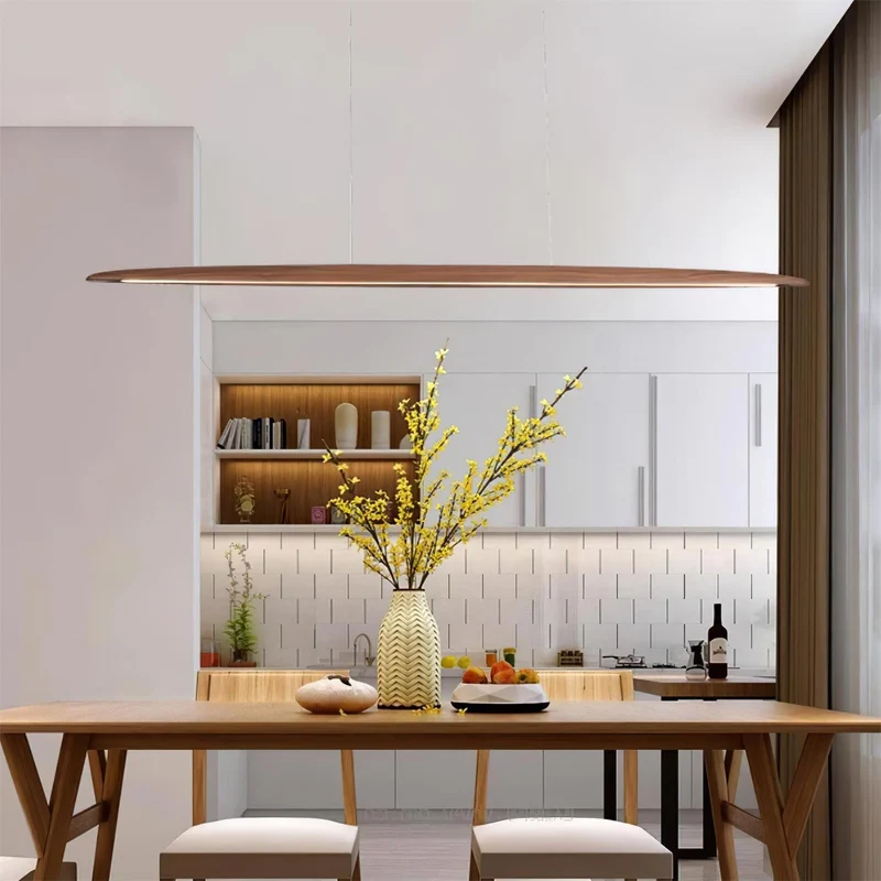 LED hanglamp hout lineair warm wit eettafel woonkamer kantoor minimalistisch Japandi design dimbaar keuken eiland verlichting | Sansoti