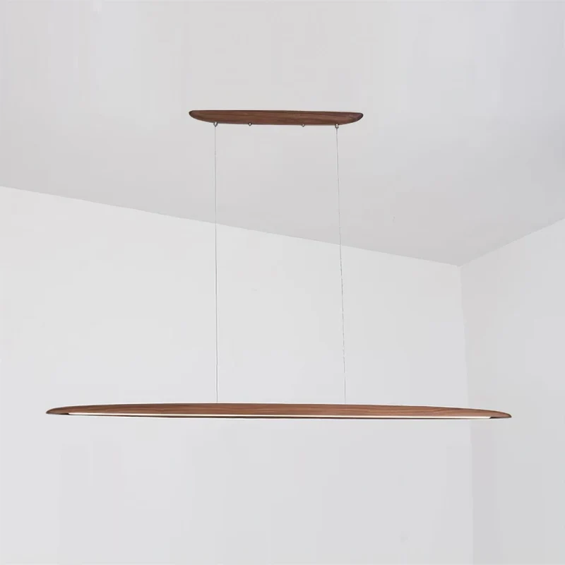 LED hanglamp hout lineair warm wit eettafel woonkamer kantoor minimalistisch Japandi design dimbaar keuken eiland verlichting | Sansoti