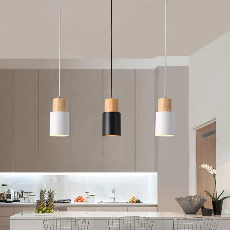 Hanglamp Hout Aluminium Cilinder Kleur E26 120cm Snoer Scandinavisch Woonkamer Eetkamer | Sansoti