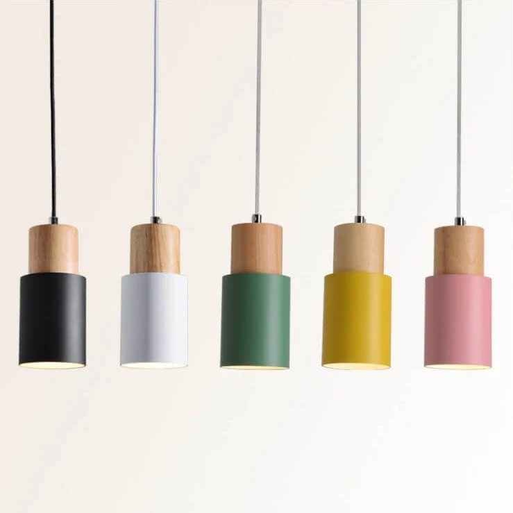 Hanglamp Hout Aluminium Cilinder Kleur E26 120cm Snoer Scandinavisch Woonkamer Eetkamer | Sansoti