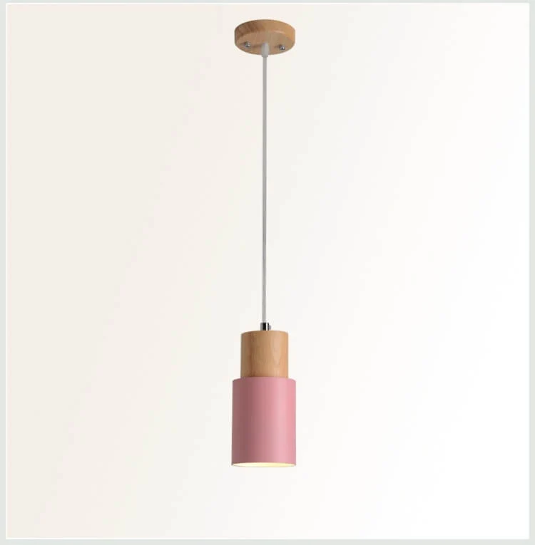 Hanglamp Hout Aluminium Cilinder Kleur E26 120cm Snoer Scandinavisch Woonkamer Eetkamer | Sansoti