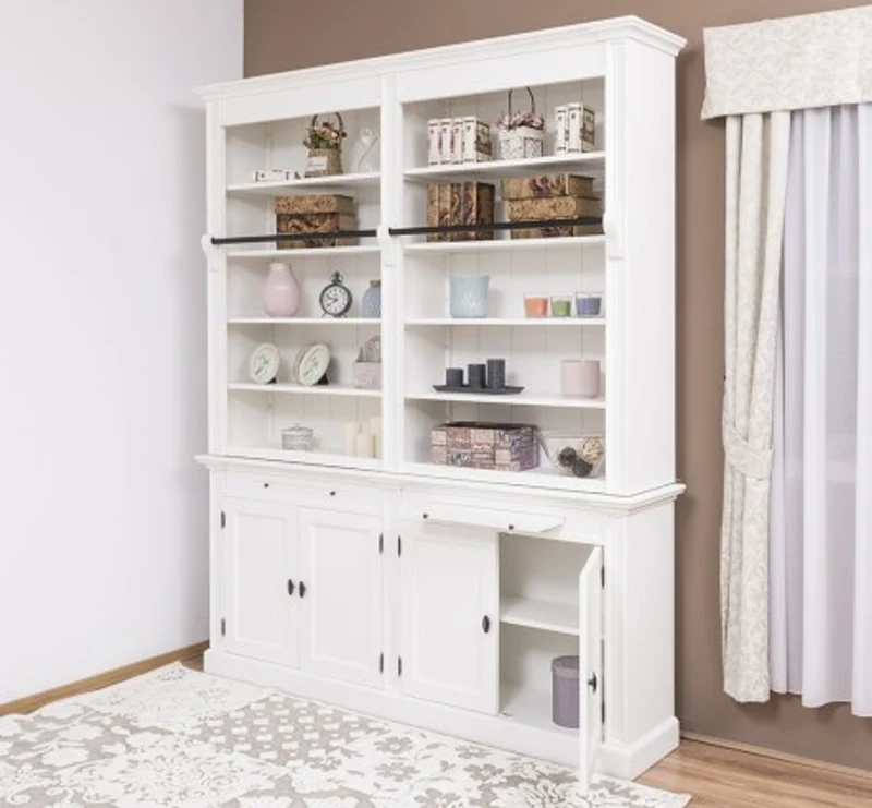 Casa Padrino Bücherregal im Landhausstil mit 4 Türen und Leiter, 200 x 40 x 240 cm