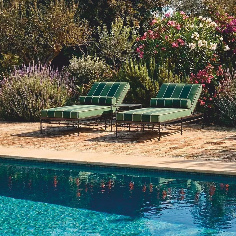 Casa Padrino Luxus Gartenliege Schwarz / Grün / Dunkelgrün 190 cm - Hotel Möbel - Garten Möbel - Terrassen Möbel - Pool Möbel