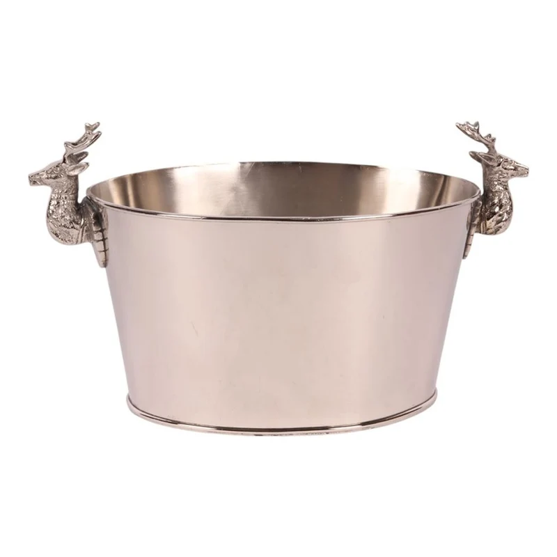 Casa Padrino Luxus Weinkühler Silber 41 x 21 x H. 24 cm - Ovaler Sektkühler mit Hirschkopf Griffen